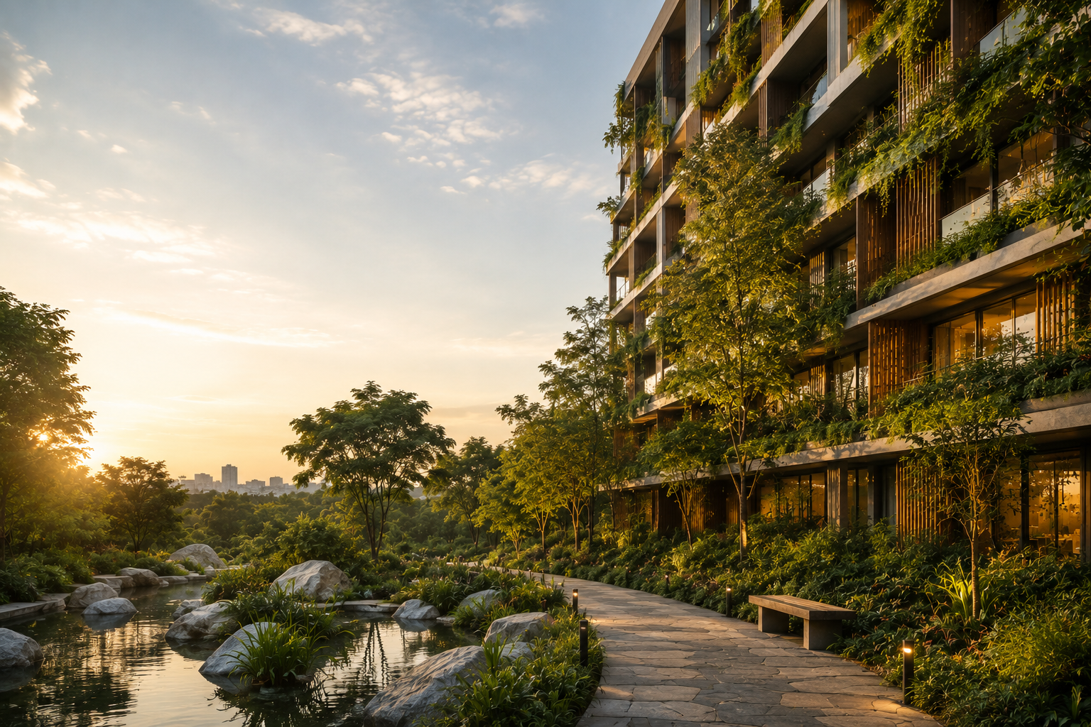 Eco-friendly modern architecture with integrated greenery